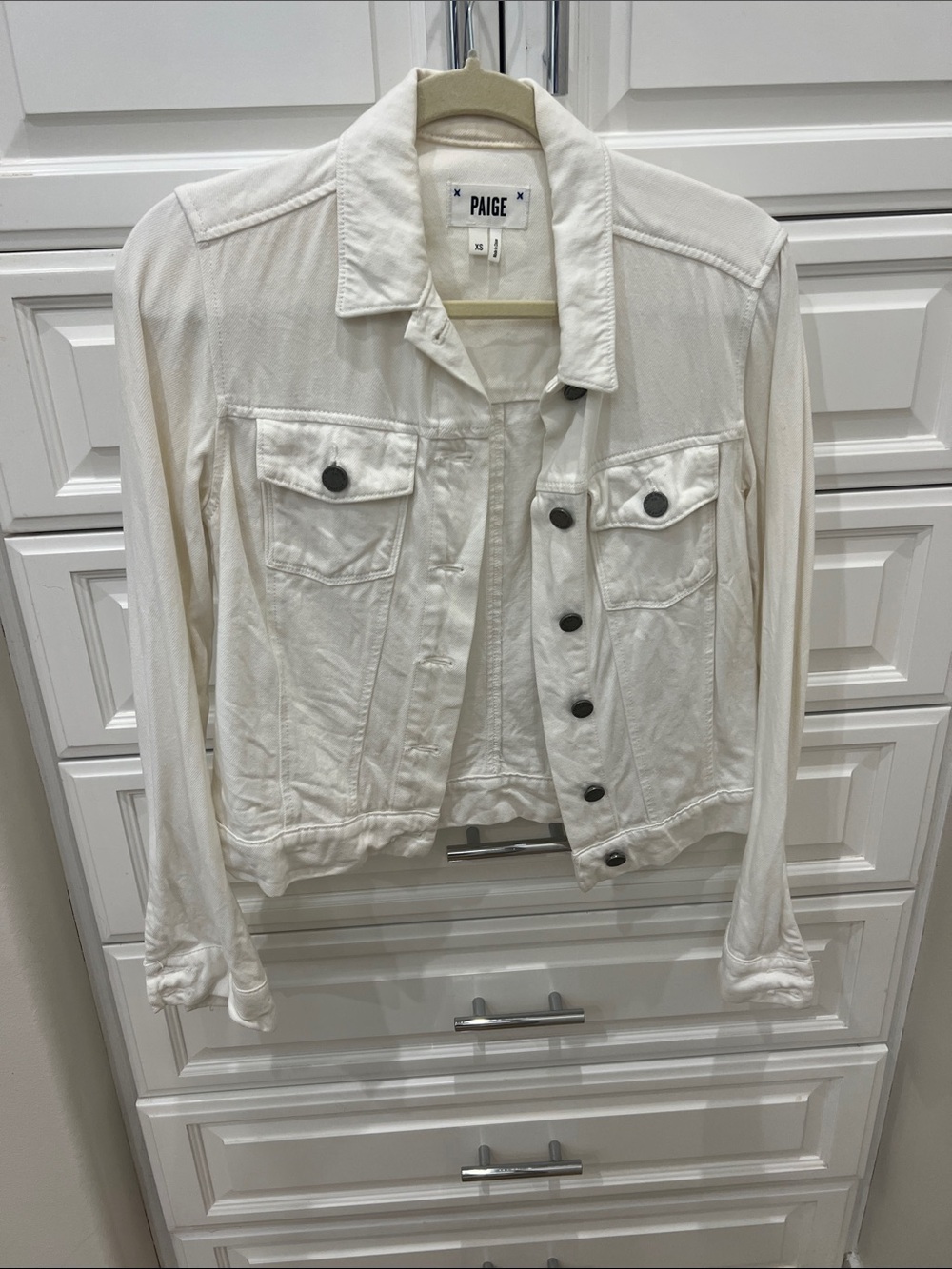PAIGE Creamy White Denim Jacket with Dark Buttons